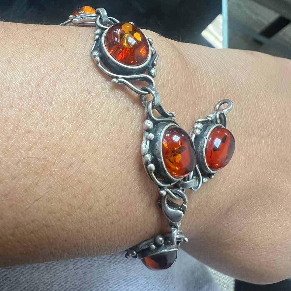 Vintage Natural Baltic Amber with 925 silver bracelet - Picture 3 of 9